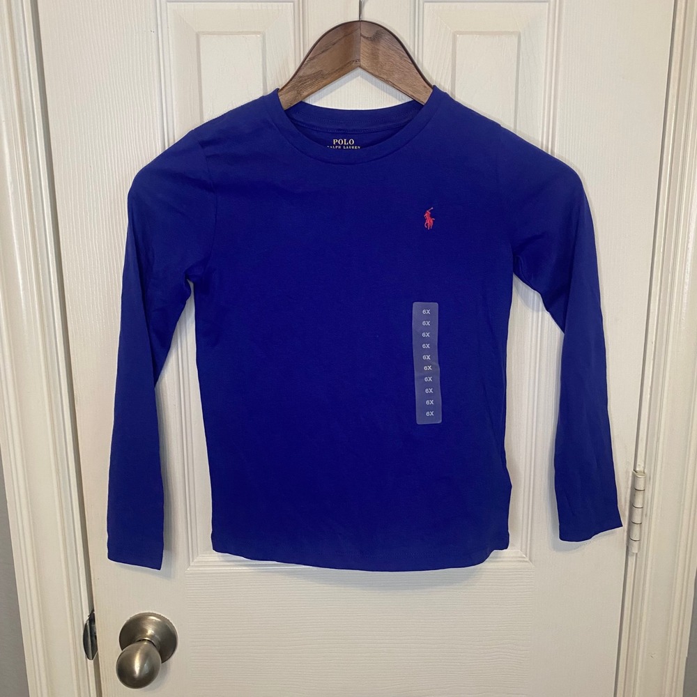 Polo Ralph Lauren Girls Royal Blue Long Sleeve T-Shirt Red Pony Size 6X 6